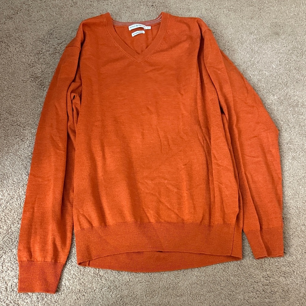 Peter Millar Orange Marino Wool V-Neck Sweater